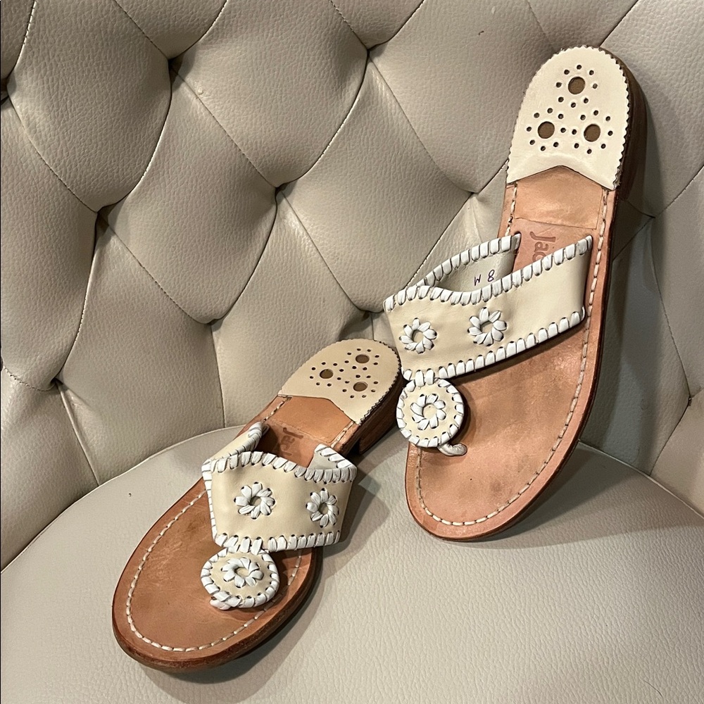 Jack Rogers Leather Cream and Tan Sandals
